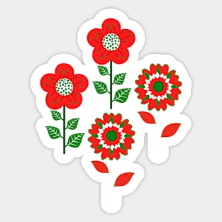 Retro Flowers Christmas Red Sticker